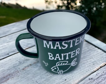 Master Baiter Fishing Joke Mug, Enamel Cup Fisherman Gift, Funny Gift For Him