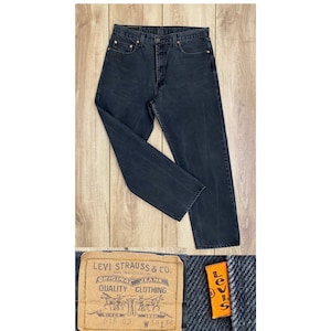 Levi&#39;s Vintage W38, 615 Orange Tab, High-Waisted Levi&#39;s, Selvedge 1990, Large Size, Black Color