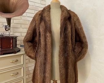 Rare Vintage Otter Fur Bomber Jacket – 1980s Luxury Brown & Black Fur Coat – Collector Piece – Unisex Medium