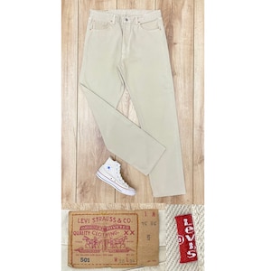 Levis 501 Made in USA W38&quot;L34&quot;, vintage anni &#39;90, color crema, jeans Levis a vita alta, 501 da donna.