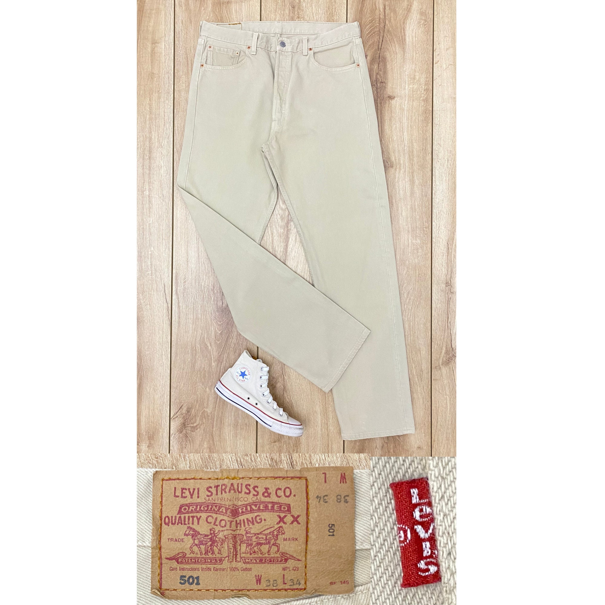 Levis 501 Made in USA W38”L34”, Vintage 90s, Cream Color Levis 501 Made in USA W38”L34”, Vintage 90s, Cream Color