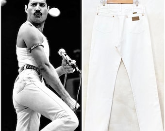 Weiße Wrangler Jeans W33/L36, Herrenjeans für große Größen, Freddie Mercury Wrangler