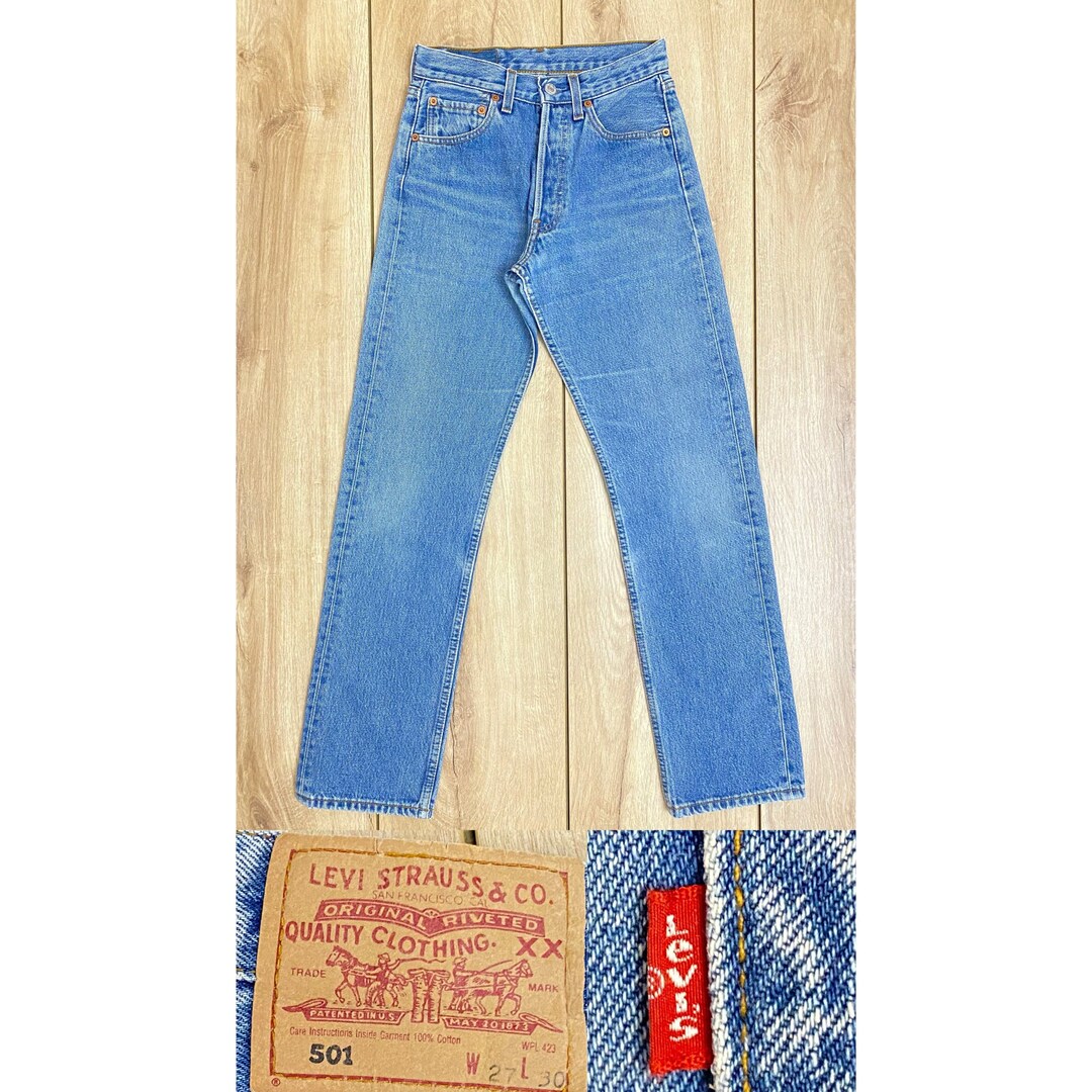 Levis 501 Vintage 1990 W27 L30, High Waisted, Light Blue / Medium Blue