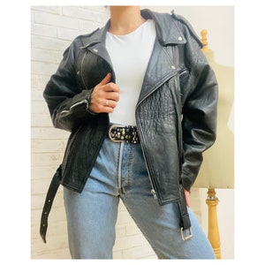 Genuine Black Leather Jacket, Vintage 80s 90s Biker Jacket, Authentic Leather Jacket, Size 10 US.