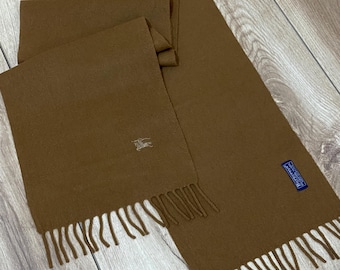Genuine Vintage Burberry Cashmere and Wool Scarf in Camel/Light Brown, in perfect condition, 166cm in length.