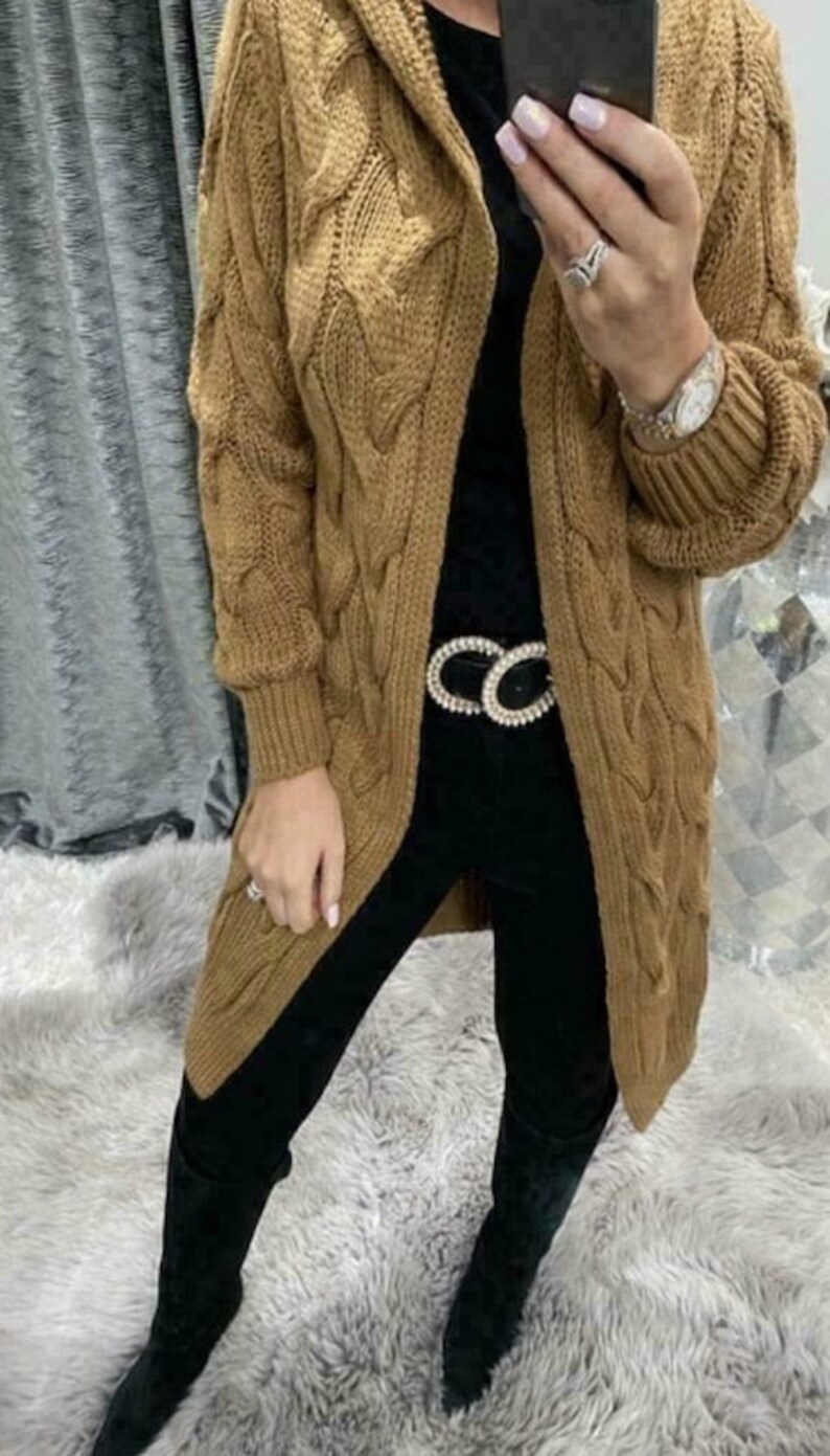 Womens Chunky Cabel Knit Cardigan Cape Oversized Hooded Etsy UK