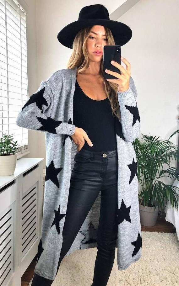 Star Knitted Long Cardigan Cape 