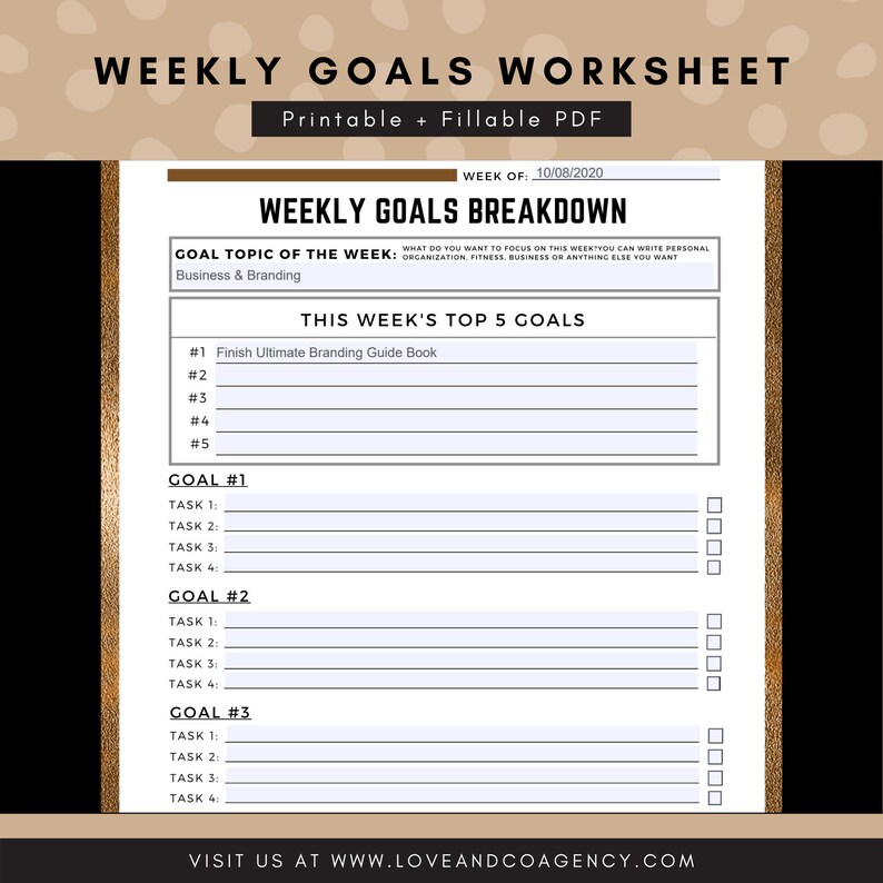 Weekly Goals Breakdown Planner Goals Worksheet Printable Goal Planner