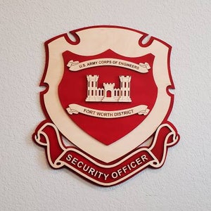Custom 3D wooden Engineer Regimental Crest with US Army Corps of Engineer District Flag