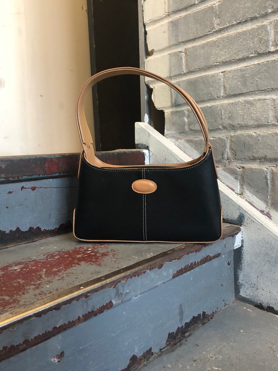 Vintage Y2K Black Beige Leather Shoulder Bag, Smal