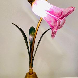 Handmade Purple Lily Glass Lampshade Table Lamp, Artisan Decor