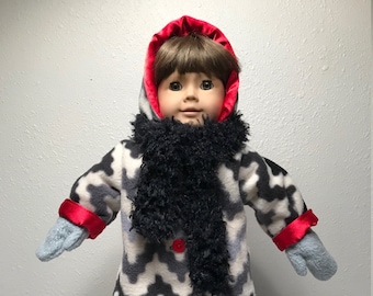 18" Doll Outfit: 5pc Fleece Jacket, Scarf, Boots & Mittens