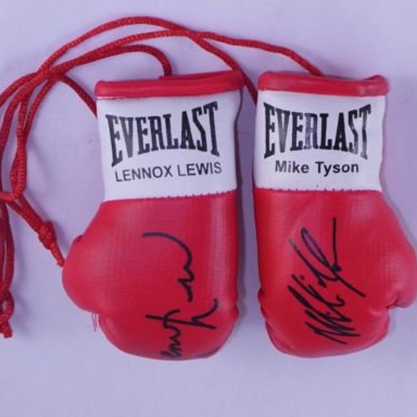 Mike Tyson V Lennox Lewis Autographed Mini Boxing Gloves