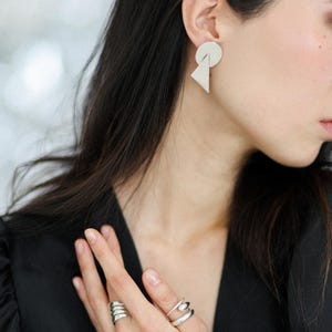 Geometric Silver Earrings: Modern Abstract 925 Sterling Art