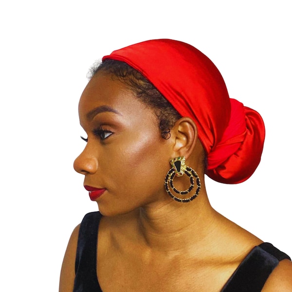 Satin-Lined Turban Hooded Headwrap: Adjustable Jersey Knit for Natural Hair