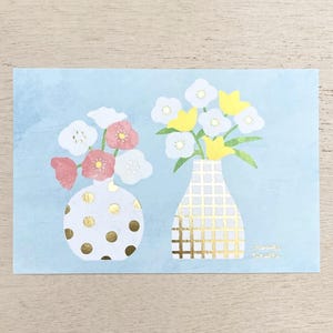 Mariko Fukuoka Cartolina con timbro a caldo Vaso 2 lati / Biglietto di auguri di compleanno Bullet Journal, regalo di carta spazzatura per lei Cancelleria giapponese