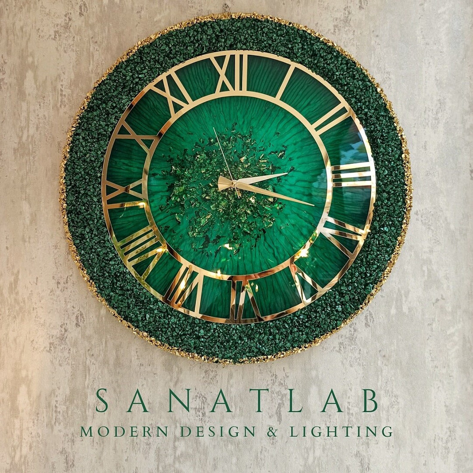 Emerald green epoxy wall clock resin ametist watch wall Etsy
