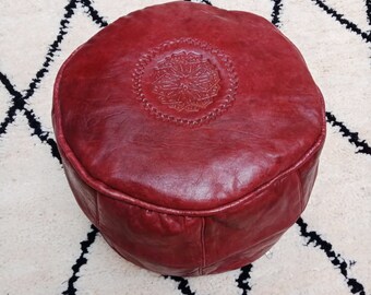 Moroccan Leather Pouf Ottoman Black Handmade Genuine Footstool Hassock High Quality Pouf pelle Lederen poef Puf de cuero Hocker aus Leder