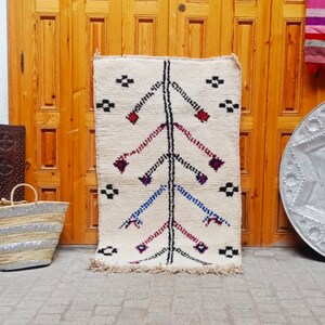 Beni ourain rug. Moroccan Azilal rug handmade natural  wool,Berber carpet Authentic Azilal
