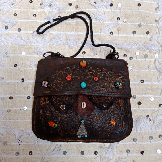 Vintage Berber leather bag. Moroccan antique leat… - image 5