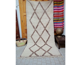 Fabulous beni ourain rug 8×4 Ft, Moroccan Berber handmade soft natural wool, authentic azilal area rug