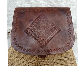 Moroccan leather bag. Women's leather shoulder bag, natural leather bag, boho bag , shoulder bag, leather bag, leather shoulder bag