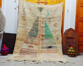 Vintage Azilal rug 8×5 - Moroccan berber rug, handmade soft wool rug. Authentic Azilal rug. Vintage rug. Beni ourain rug. Mrirt rug