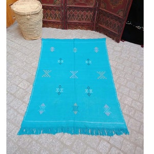 Moroccan cactus silk rug,  handmade sabra cactus rug, Berber Sabra  rug ,Authentic Azilal rug, bleu cactus silk ,bohemian rug