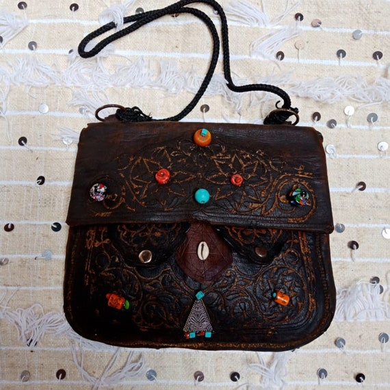 Vintage Berber leather bag. Moroccan antique leat… - image 7