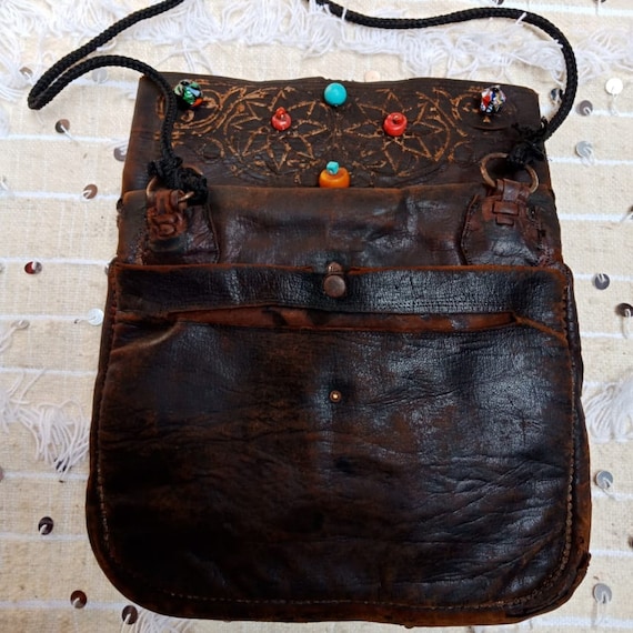 Vintage Berber leather bag. Moroccan antique leat… - image 4