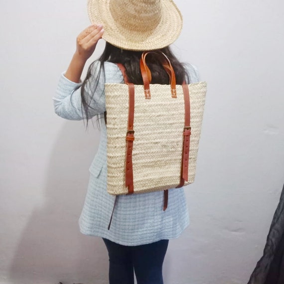 Straw backpack beach bag hot sale