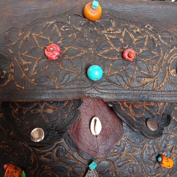 Vintage Berber leather bag. Moroccan antique leat… - image 8