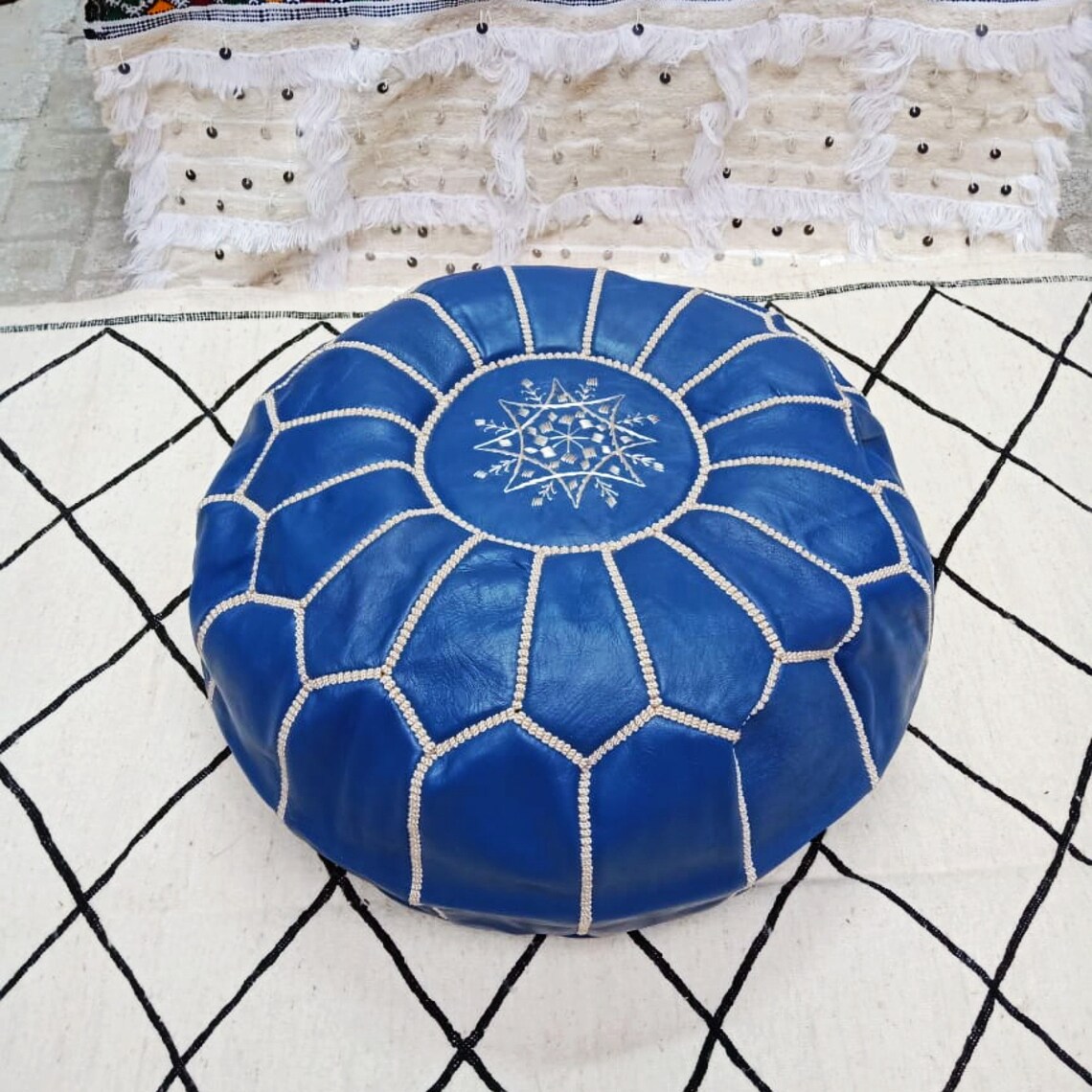 Moroccan Leather Pouf. Original Leather Pouf. Natural Leather Etsy