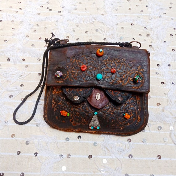 Vintage Berber leather bag. Moroccan antique leat… - image 2