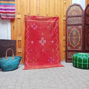 Cactus silk rug. Moroccan cactus silk kilim handmade brown cactus silk rug ,Sabra carpet berber Authentic azilal area rug