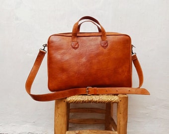 Moroccan leather bag, Leather messenger. Mens Leather Satchel. Laptop bag. Handmade leather shoulder bag. Business briefcase, leather bag