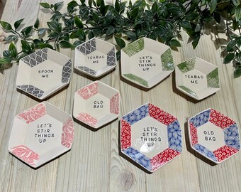 Ceramic Teabag and Spoon Rest Set,  Handmade Kitchen Decor