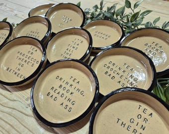 Ceramic Slogan Teabag Dish, Tea Bag Tidy, Teabag Holder, Handmade, Housewarming Gift, Cheeky, Funny