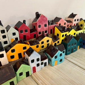 Miniature Ceramic Cottage Set, Handmade Glazed Stoneware Houses