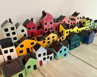 Miniature Ceramic Cottage Set, Handmade Glazed Stoneware Houses
