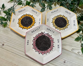 Handmade Ceramic Sunflower Garlic Grater, Kitchen Decor, Lemon Zester