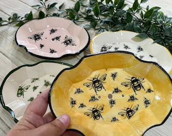 Handmade Ceramic Bumblebee Soap Dish, Kitchen Sponge Tray