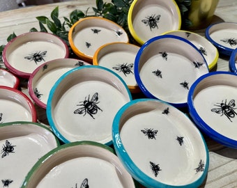 Handmade Bee Ceramic Teabag Dish and Spoon Rest Set