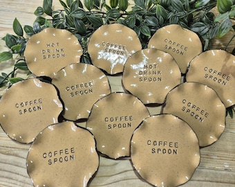 Handmade Ceramic Spoon Rest, Coffee, Tea, Hot Chocolate, Latte, Decaf