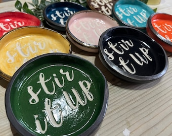 Handmade Ceramic Spoon Rest, 'Stir It Up' Stoneware Kitchen Decor