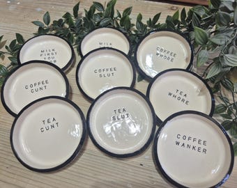Plato de cerámica hecho a mano para bolsitas de té, regalo divertido con palabrotas, ideal para inauguración de casa o amigo invisible.