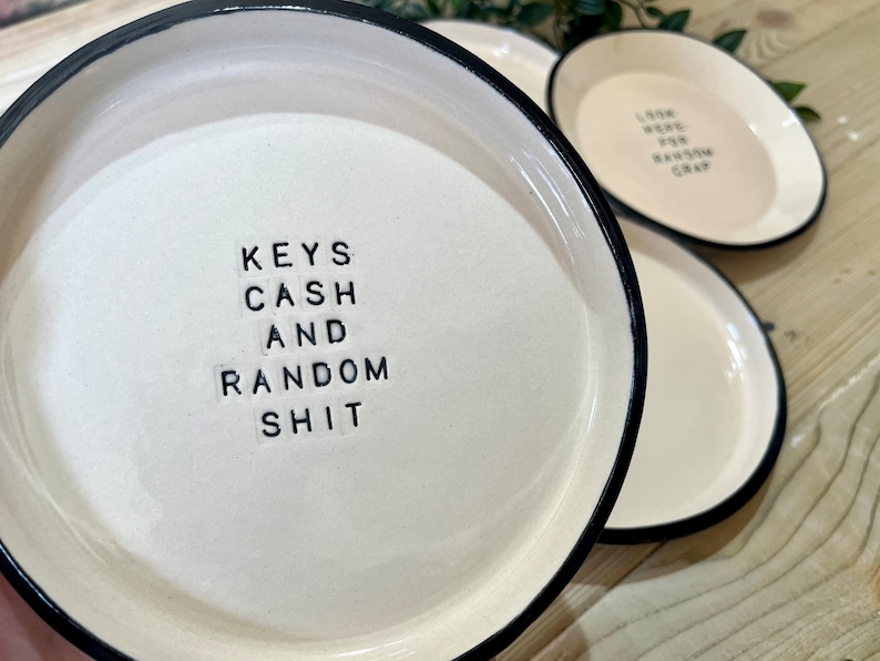 Handmade Stoneware Trinket Dish, Funny Key & Random Tray, Bits and Bobs plate, Housewarming Gift zdjęcie 9