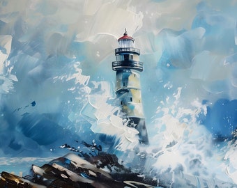 Arte para TV Samsung Frame / Pintura de paisaje marino con faro (Descarga digital)