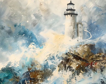 Cuadro de faro tormentoso / Arte para TV Samsung Frame (Descarga digital)