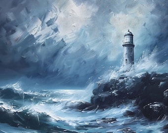 Cuadro de paisaje marino con faro / Arte para TV Samsung Frame (Descarga digital)